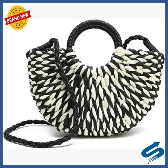 Handbags - Hand-Woven Straw Tote Bag with Shoulder Strap for Beach Shopping Travel